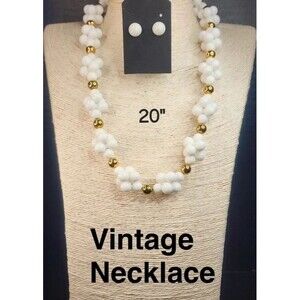 65. Vintage White Milk Glass Bubble Cluster Necklace Set